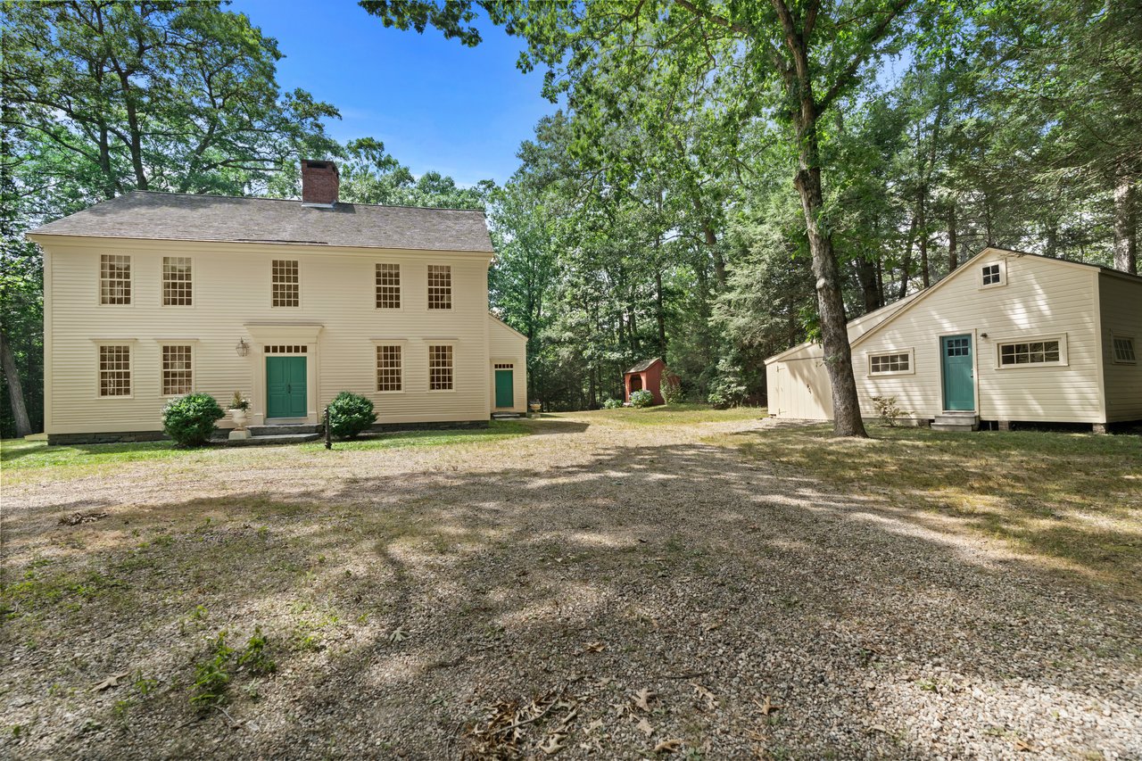 This c. 1800 post and beam colonial was fully restored and reproduced with period details in 1995 when it was moved to its current waterfront location in Lyme, CT. Outbuildings were added to compliment the bucolic and private 1.5 acres.