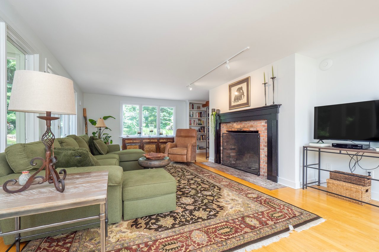 Great room with wood burning fireplace	
