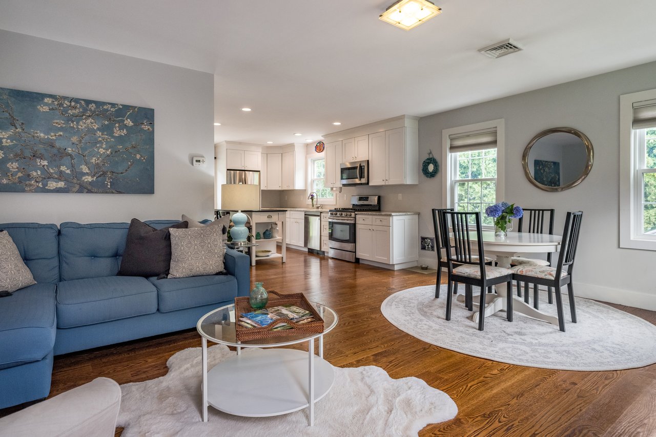Modern kitchen has stainless steel appliances