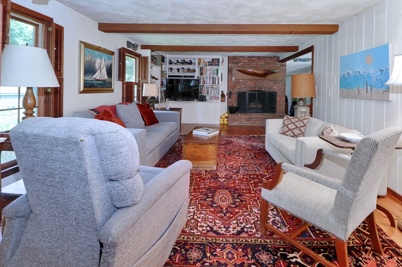Family Room With Beamed Ceiling