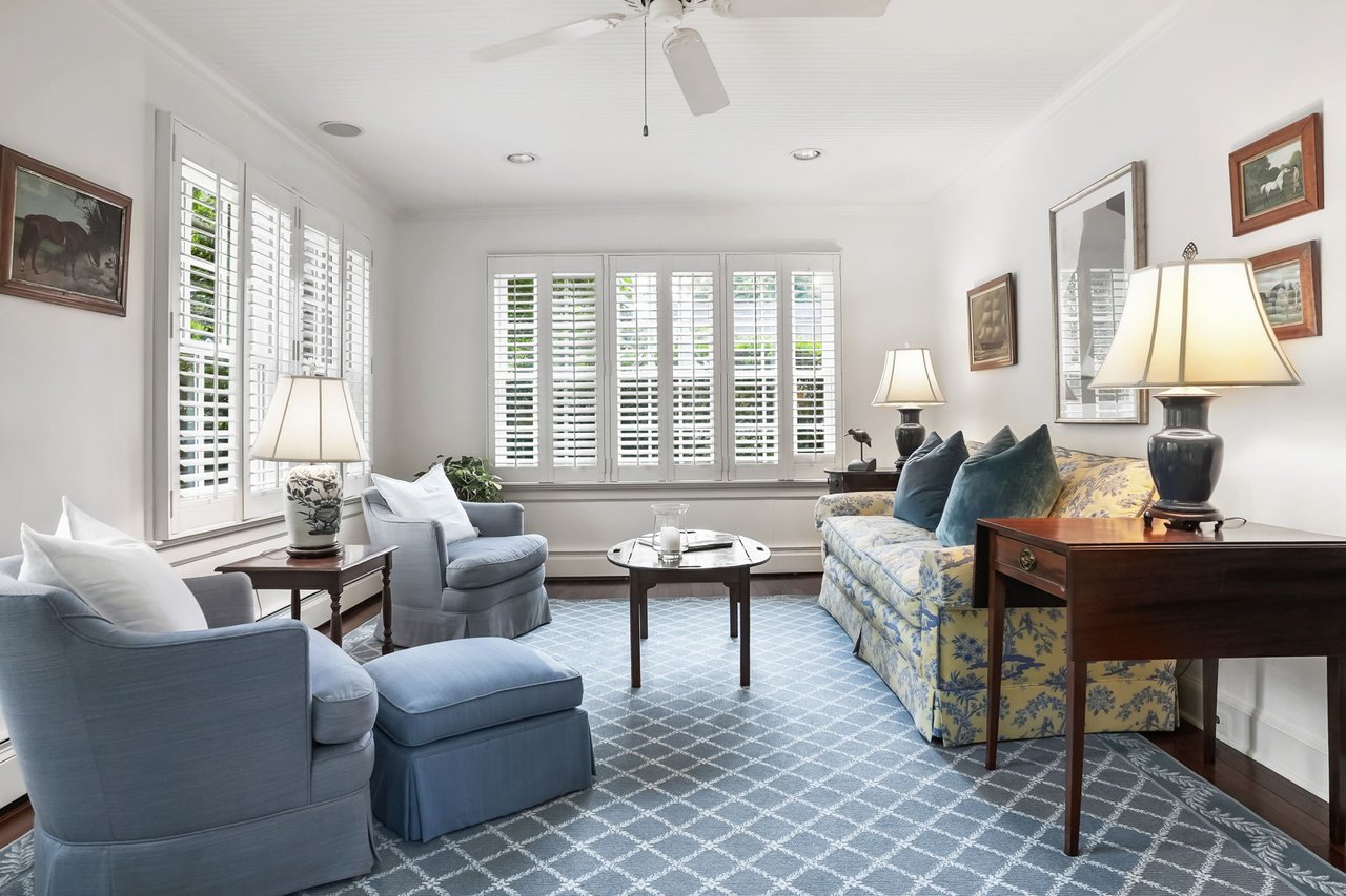 Sun Drenched Family Room with Plantation Shutters
