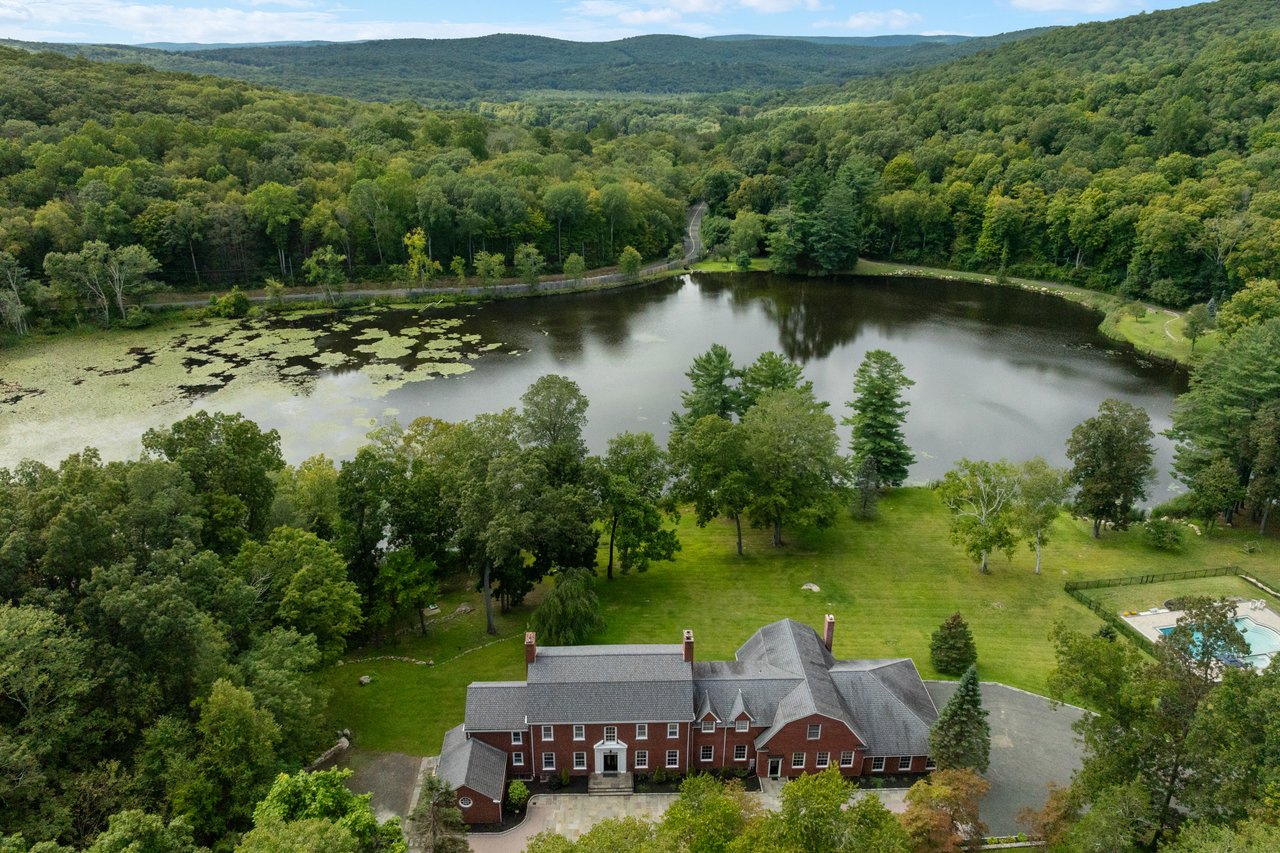 Aerial View of Manor House and Lake