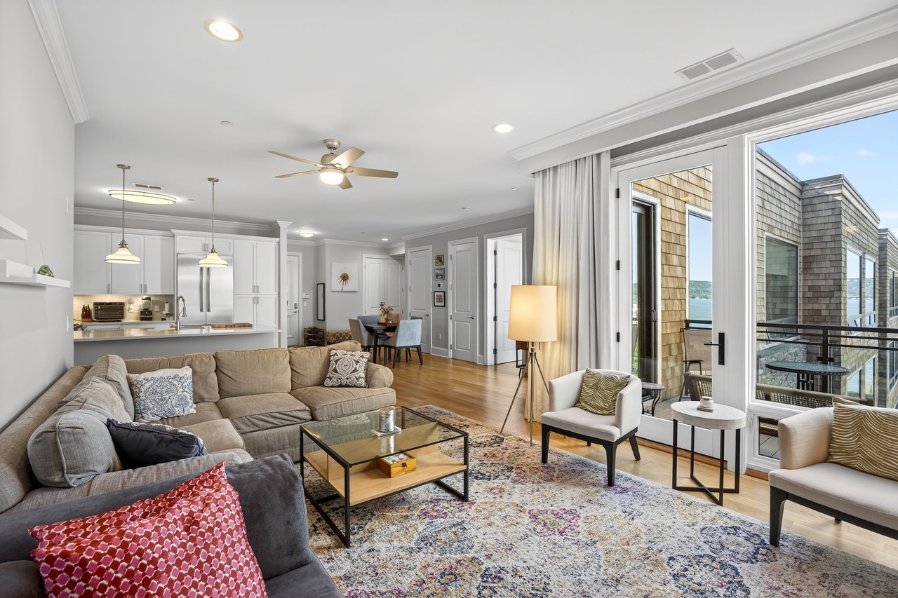 Living room with view of balcony