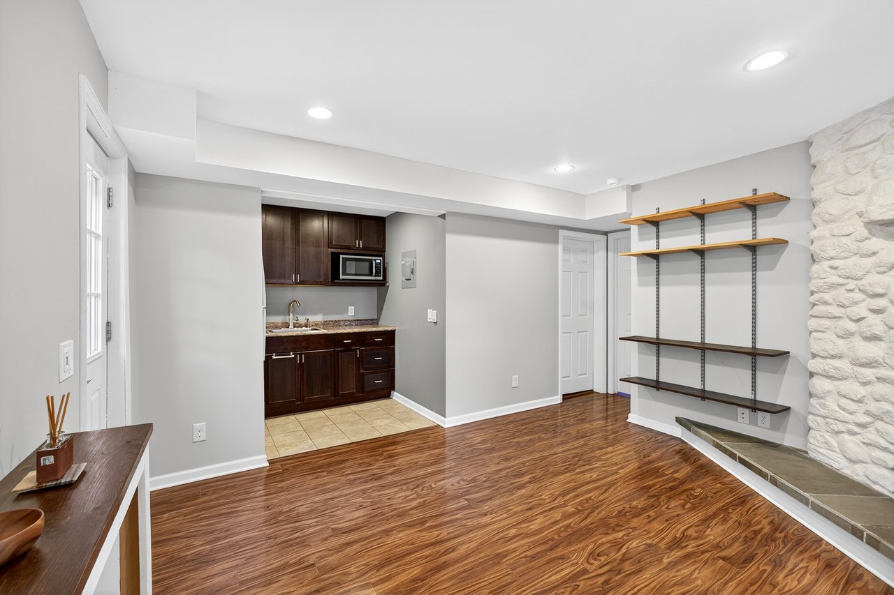 Lowest level recreation space with a Wet Bar