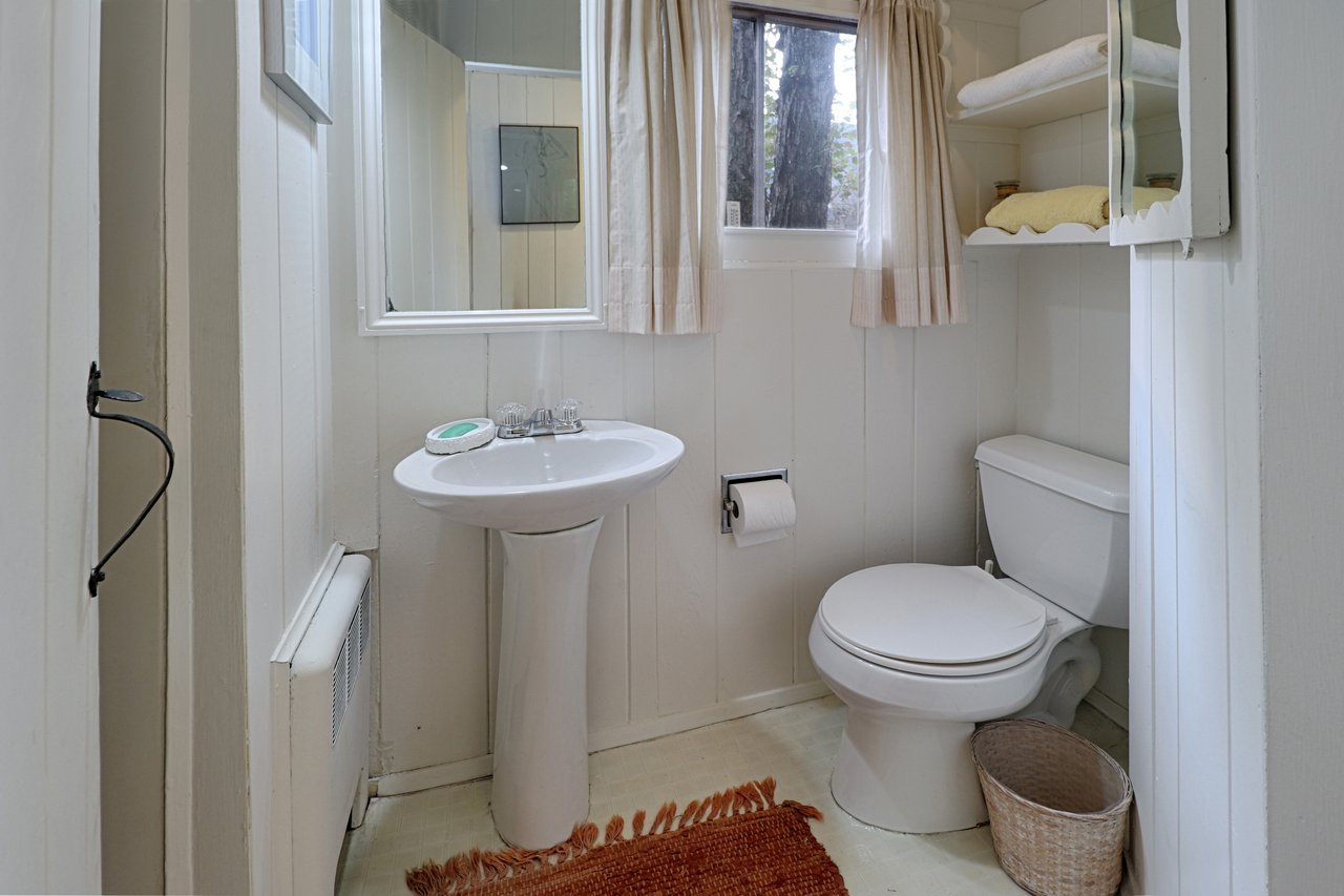 One of two first floor bathrooms, small but complete with a shower.