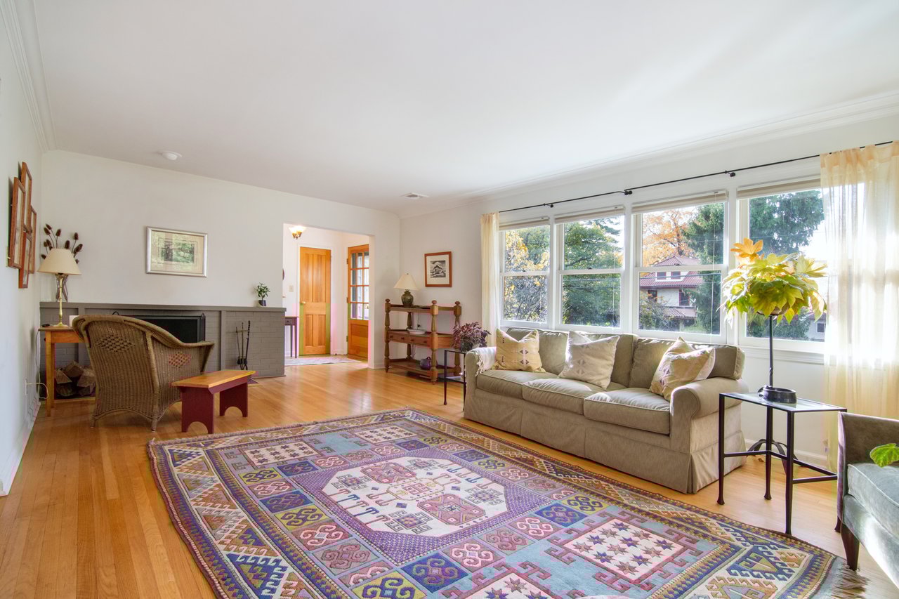 Wall of western windows floods the home with afternoon light and sunsets