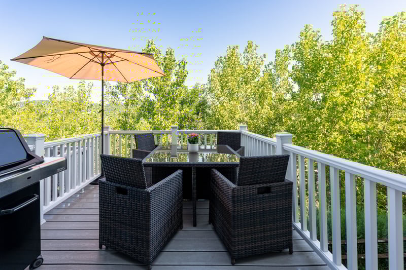Private deck with scenic views of rolling foothills of Berkshires.