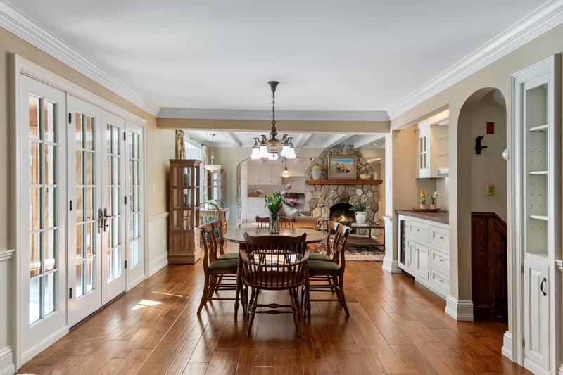 The casual dining room creates an intimate atmosphere for memorable meals and gatherings