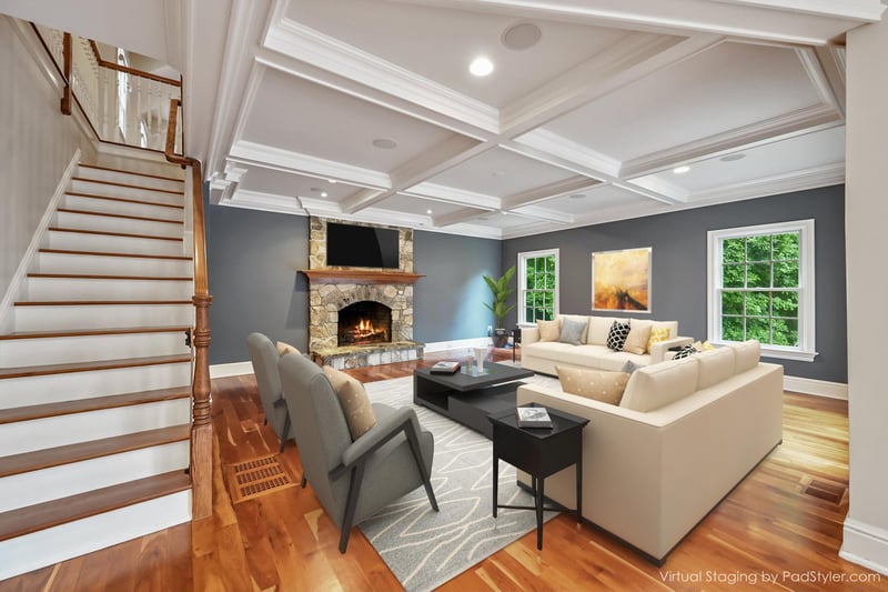 Virtually staged Family Room.