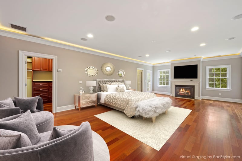 Virtually staged Primary Bedroom.