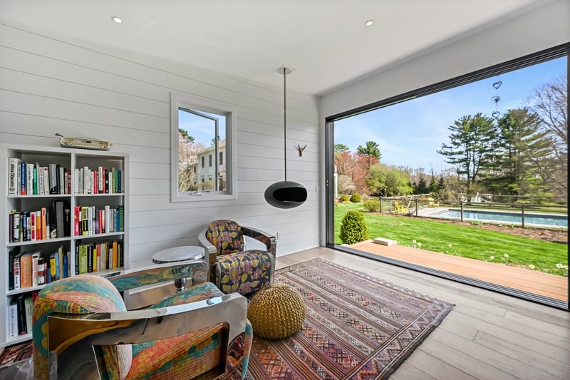 Pool House- sliders open to let the outside in.