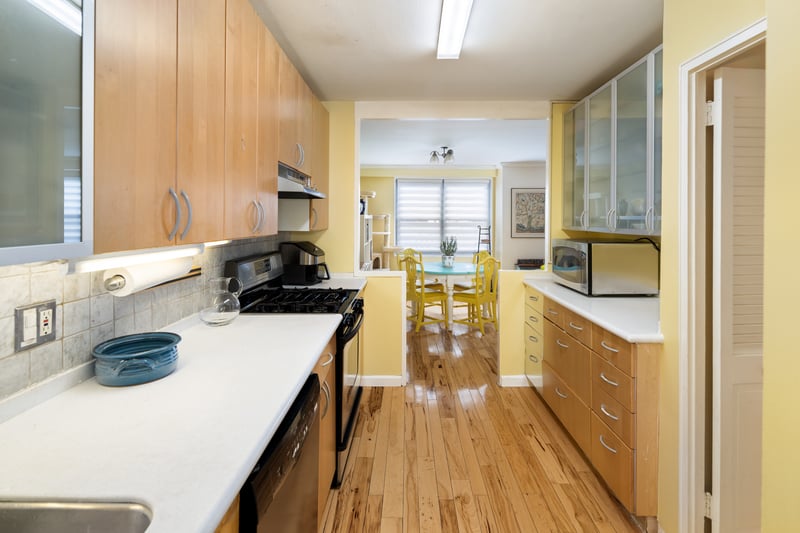 Kitchen view toward dining area