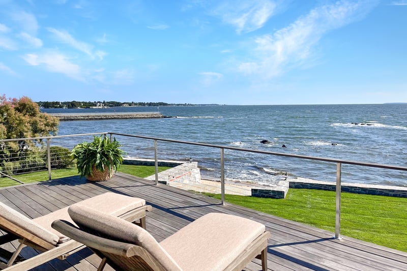 Lounges on back deck at high tide