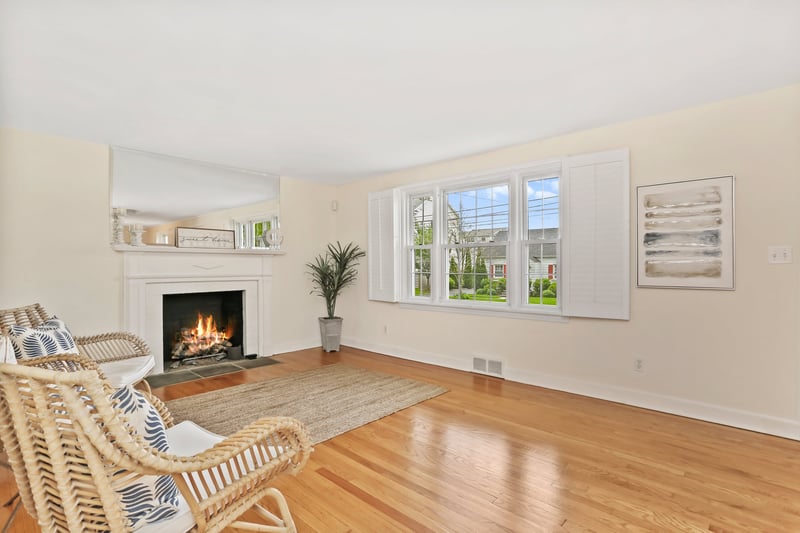 Lovely front living room with gas fireplace