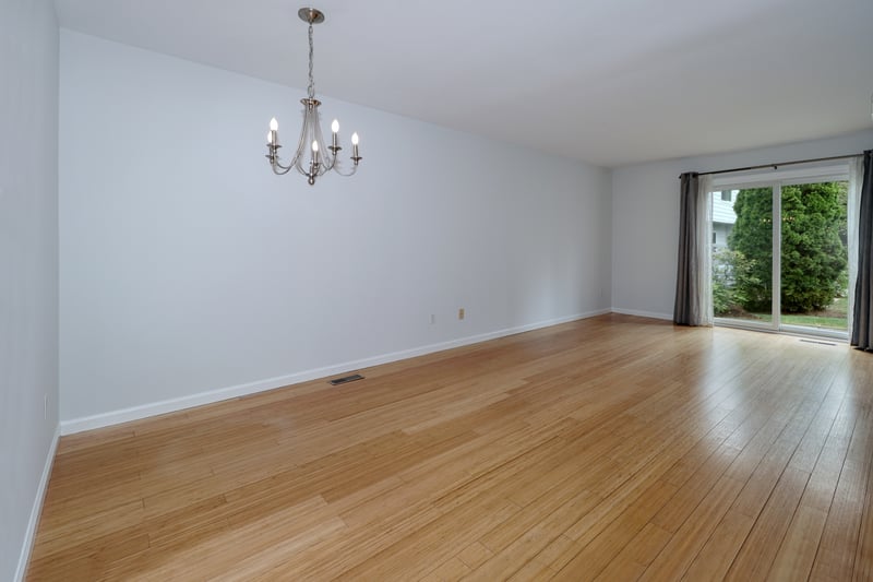 View of dining area into living room. 