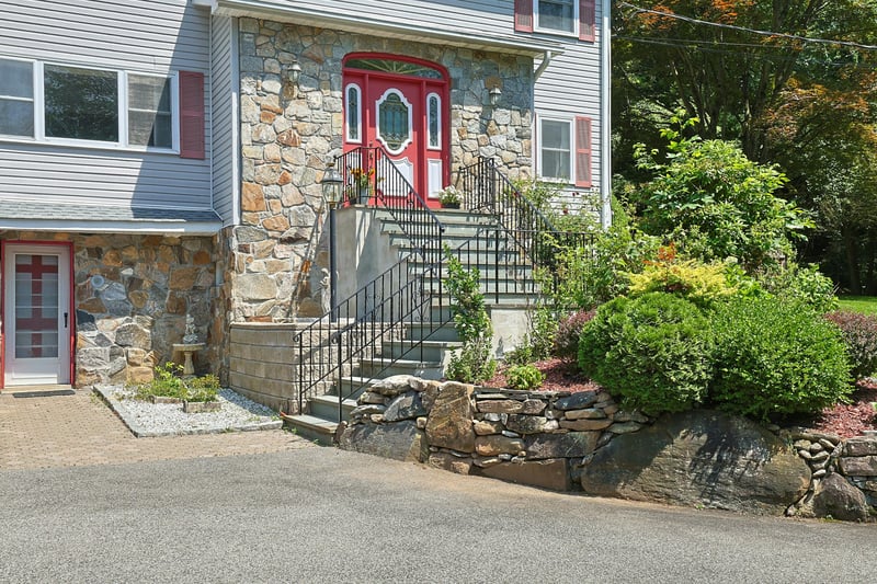 Prettily landscaped entry
