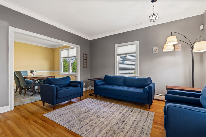 Living room opens to formal dining room