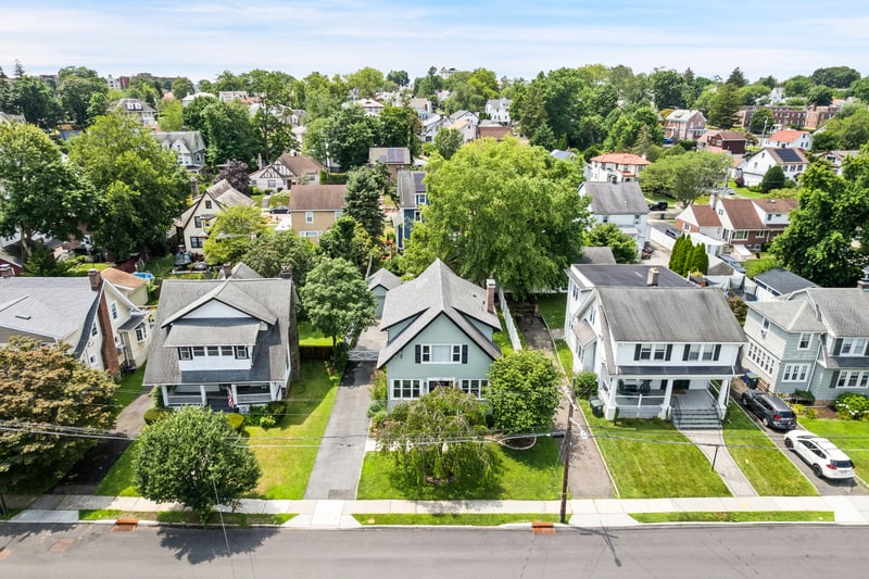 Aerial perspective of suburban area