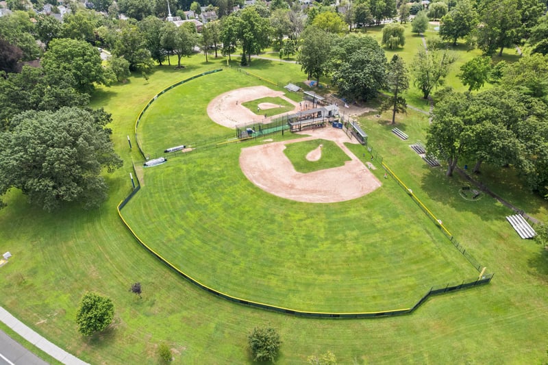 Drone / aerial view of a tree filled landscape