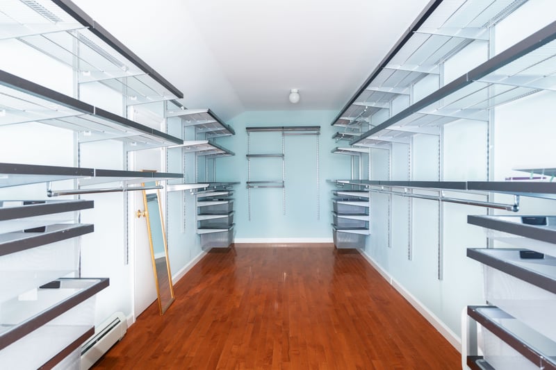 Spacious walk-in closet with wood finished floors