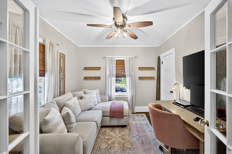Flexible space for a den or home office with french doors that fully close for quiet meetings.
