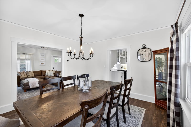 Alternate view of the Dining room looking to the Living Room and the entry to the Kitchen.