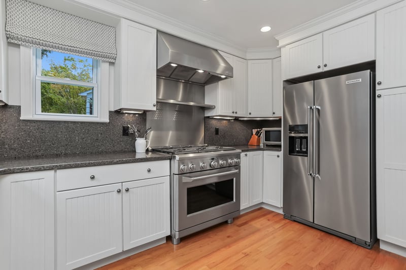 Sink overlooks yard.