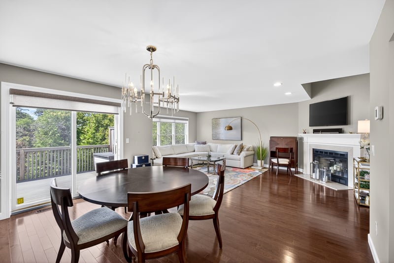 Open-concept Dining room with easy access to a deck.