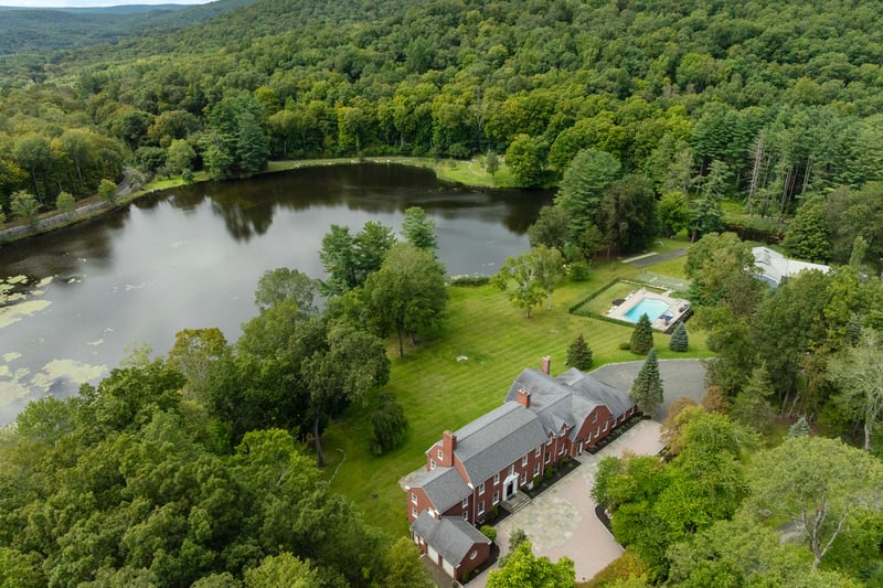 Aerial View of Manor House and Lake