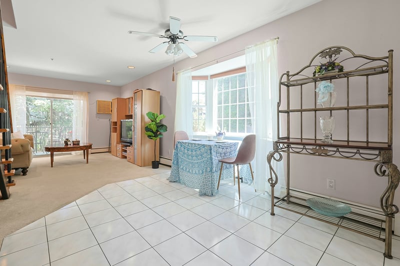 Dining space with beautiful light from bay windows