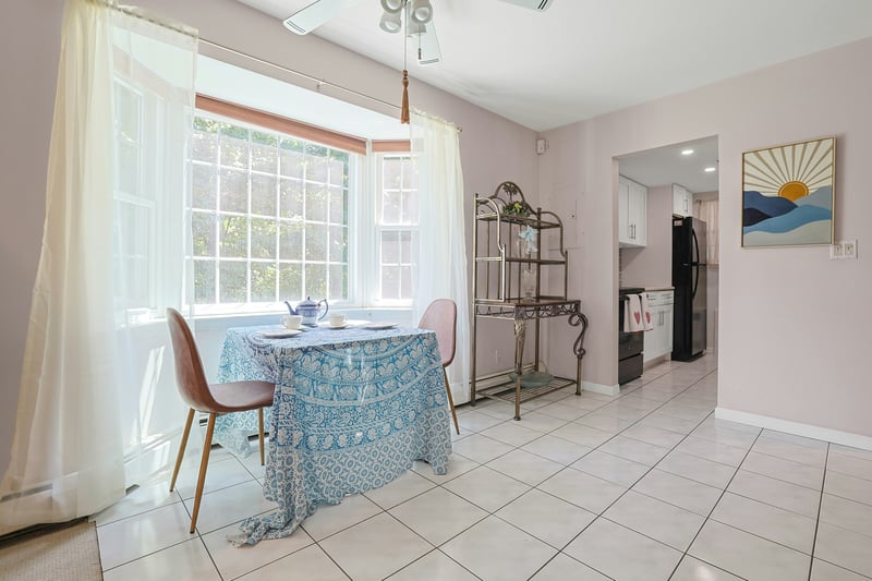 Dining area has extra prep/storage space to spare