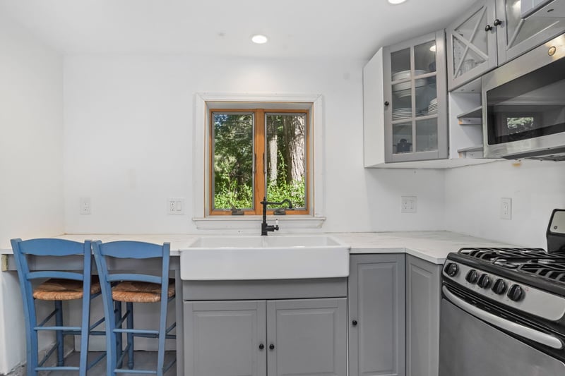 Guest house kitchen is well equipped with gas stove (propane) and stainless steel appliances.