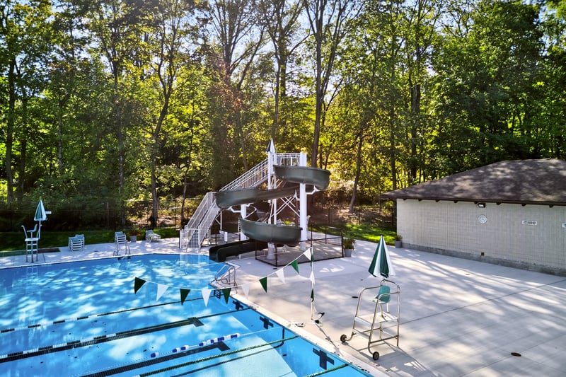 Brand New Pleasantville pool featuring a patio area