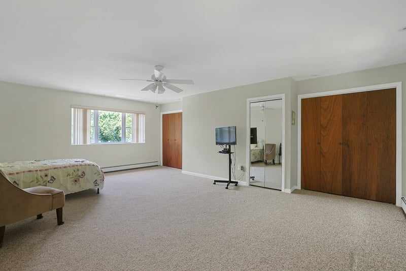 Actual view, primary bedroom, picture window, good closets