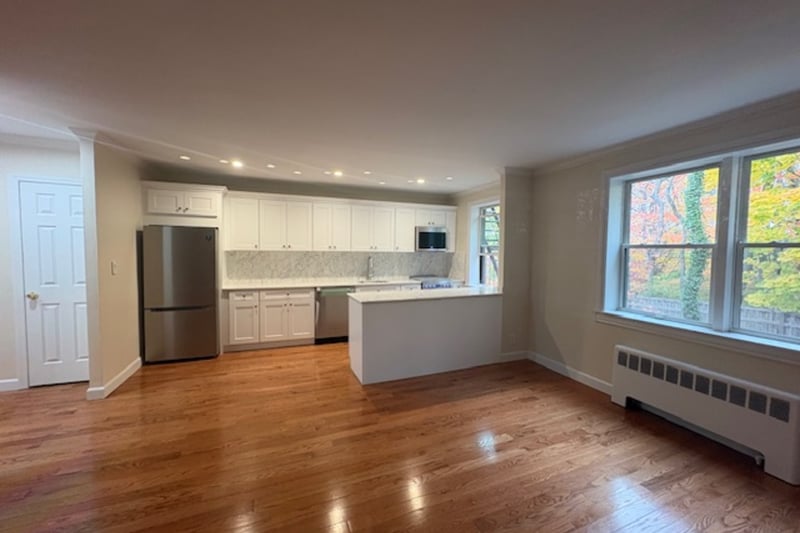Kitchen featuring a peninsula, stainless steel appliances, recessed lighting and quartz counters