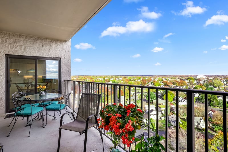 Balcony with city views.