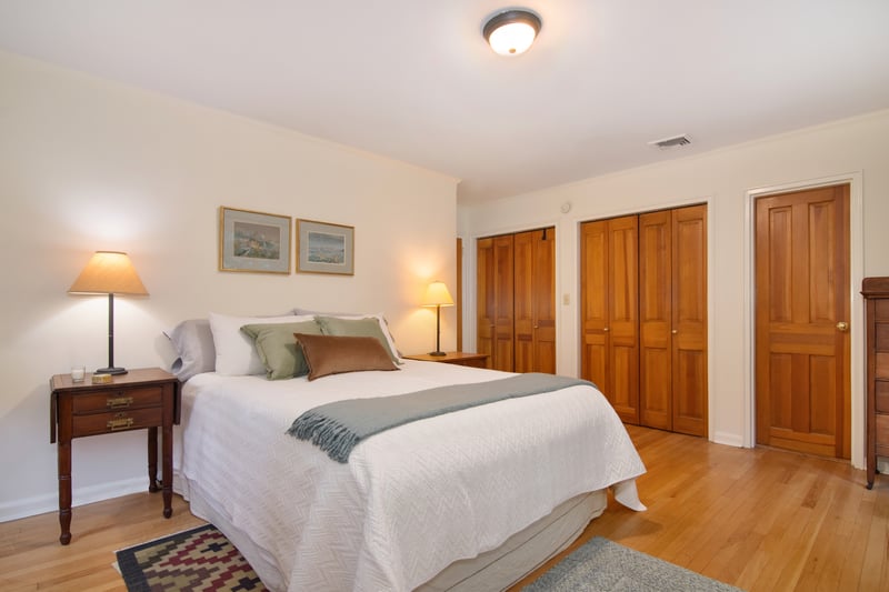 Multiple closets are featured in the primary bedroom