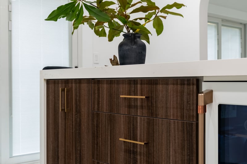 Detailed view of wine cooler and arched walkways