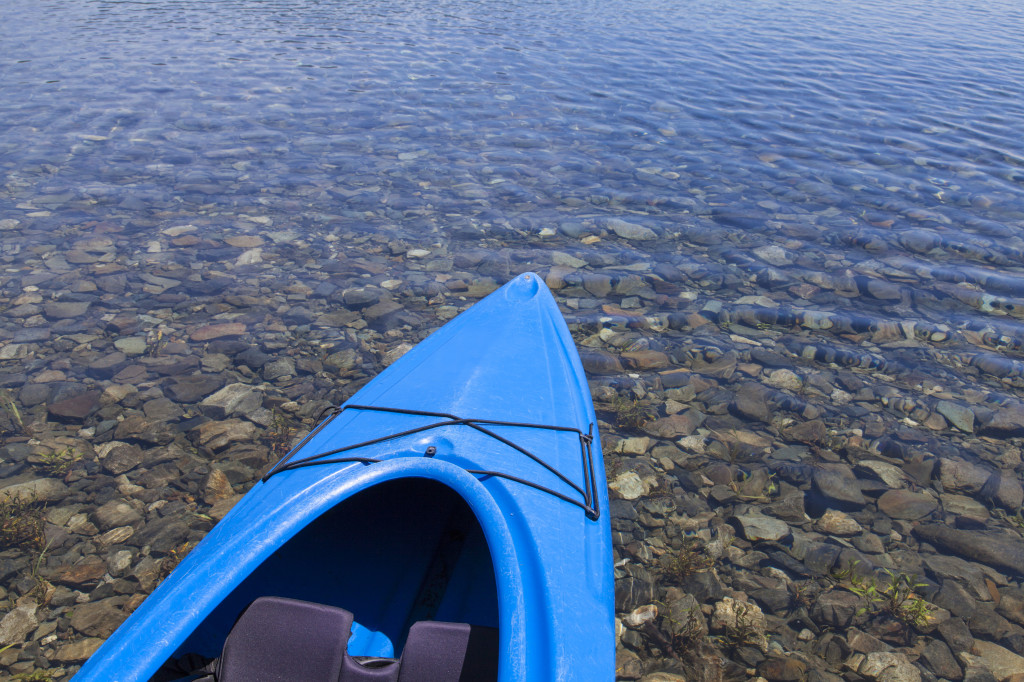 A Blue kayak in the lake.