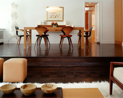 Dining room table with cheap dark wood floors