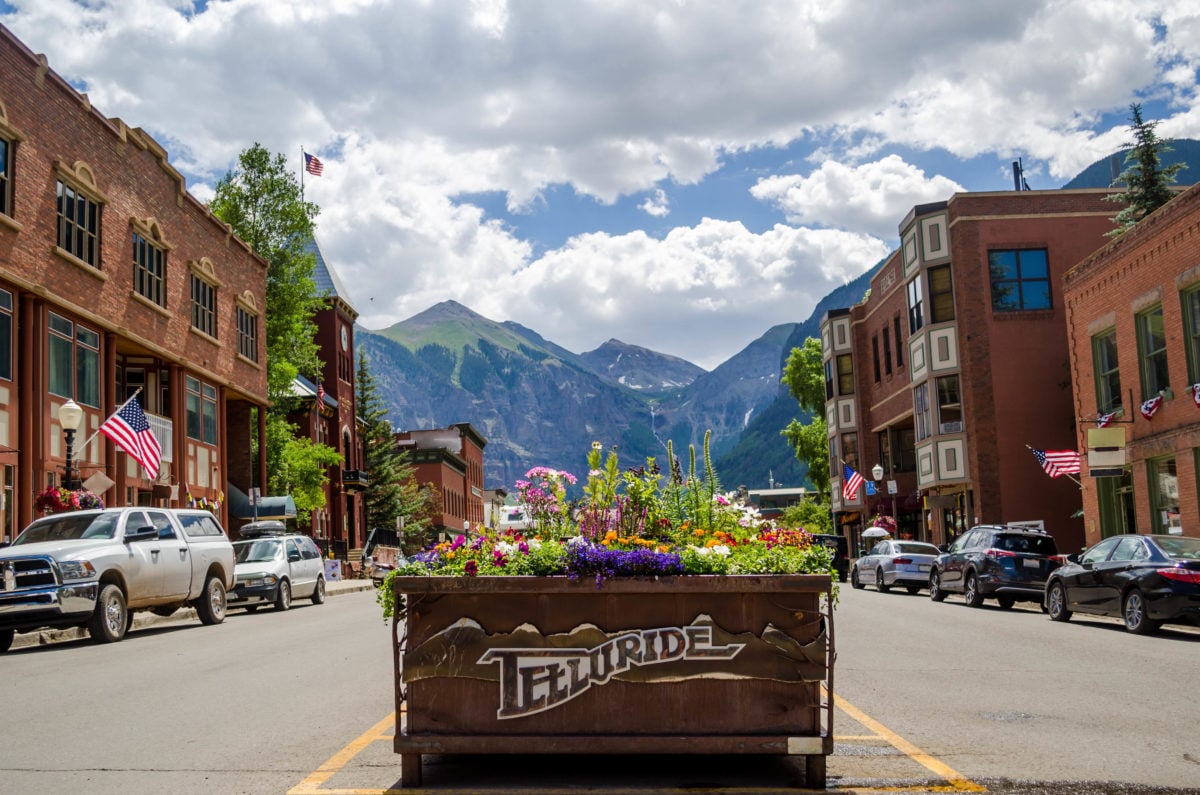 Flower box in the middle of downtown telluride