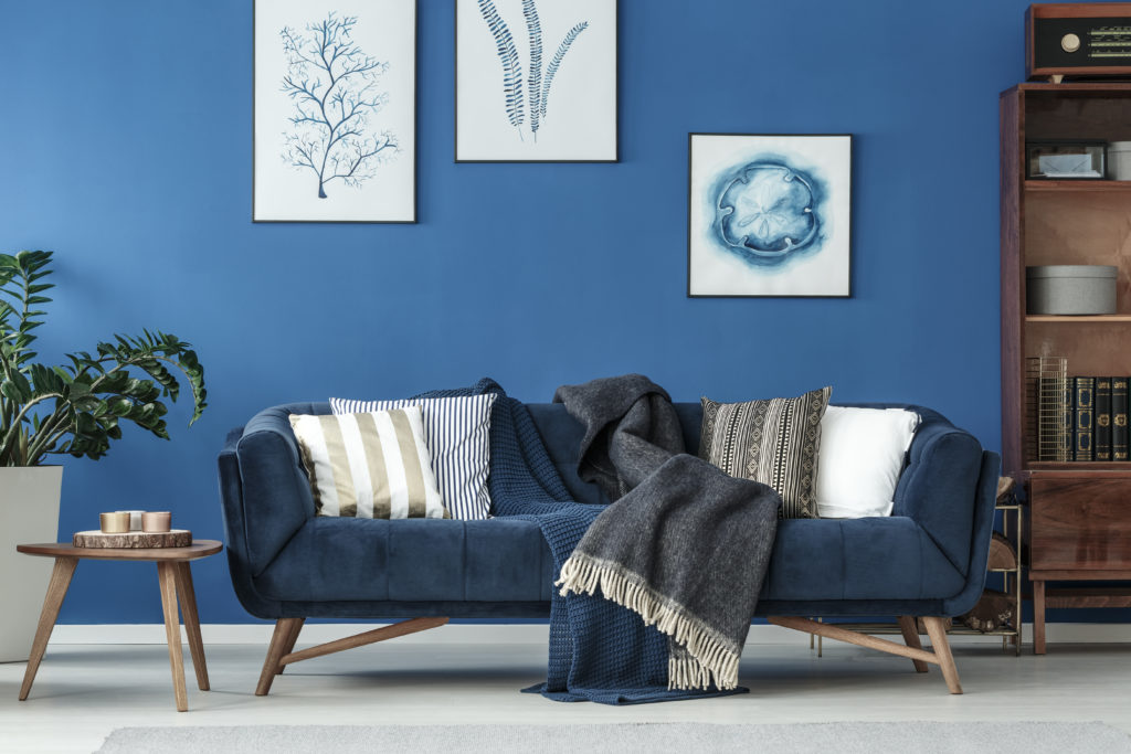 Retro decorated sofa in elegant living room