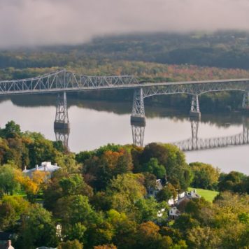 High Aerial Shot of Rip Van Winkle Bridge - stock photo