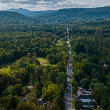 Aerial view of road in Woodstock, New York