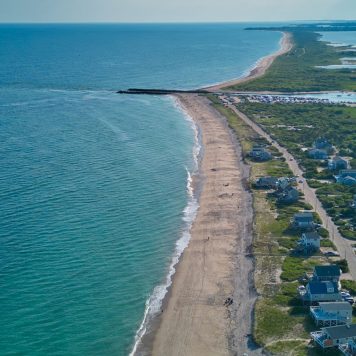 The sandy beach in Charlestown of Rhode Island